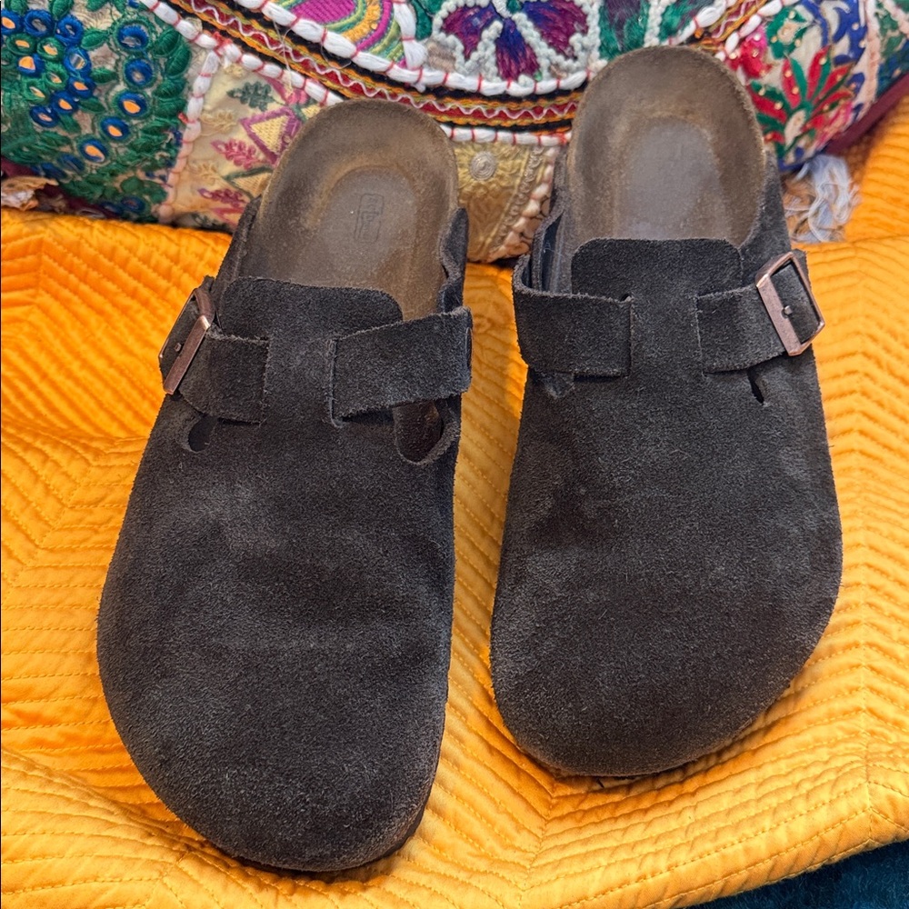 Birkenstock Boston Soft Footbed Suede Leather Clog Mules Brown Mocha Women’s 41